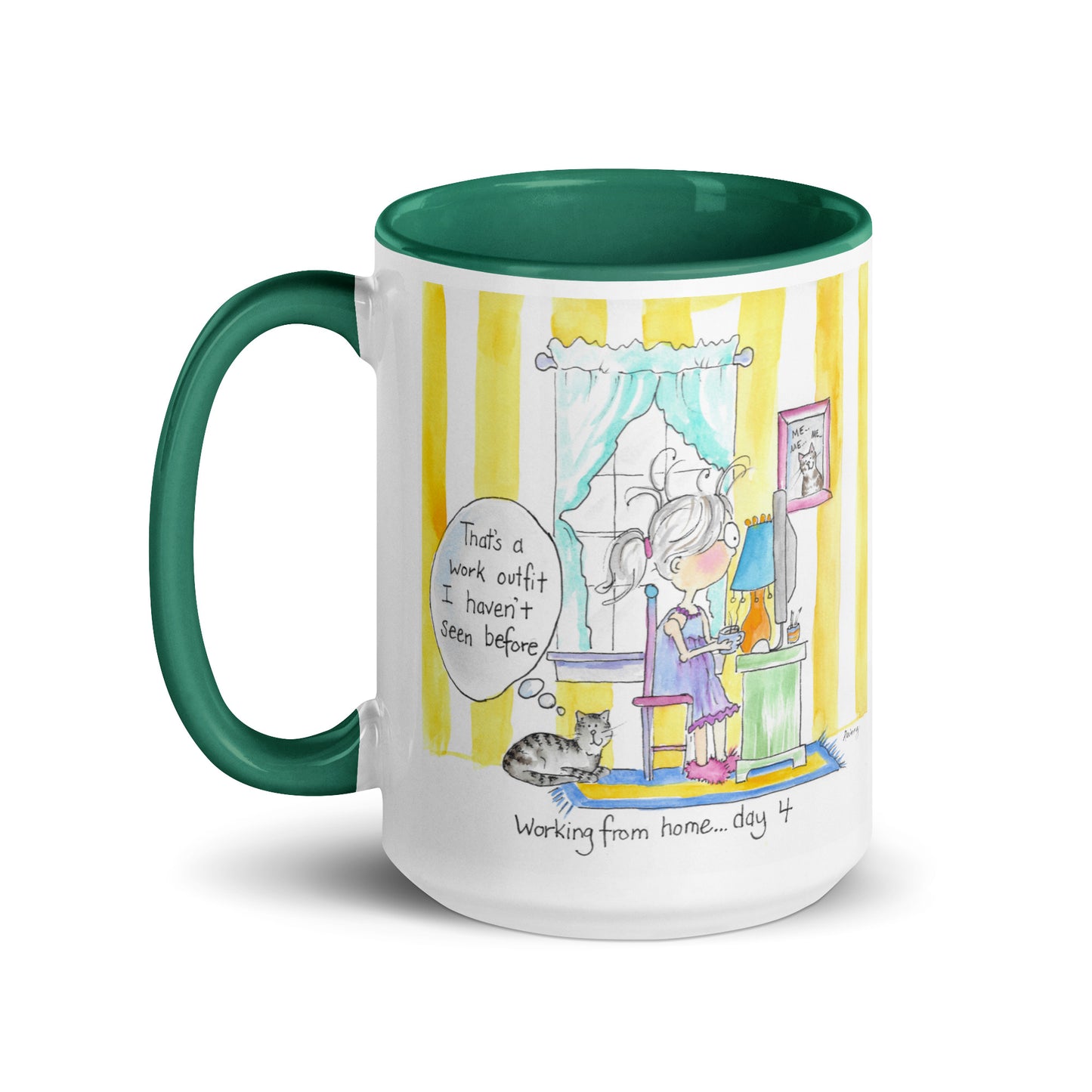 "Working From Home - Day 4" Coffee or Tea Mug / Design by Rainey Dewey
