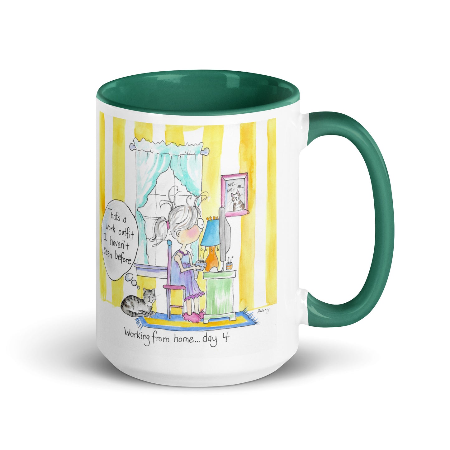 "Working From Home - Day 4" Coffee or Tea Mug / Design by Rainey Dewey